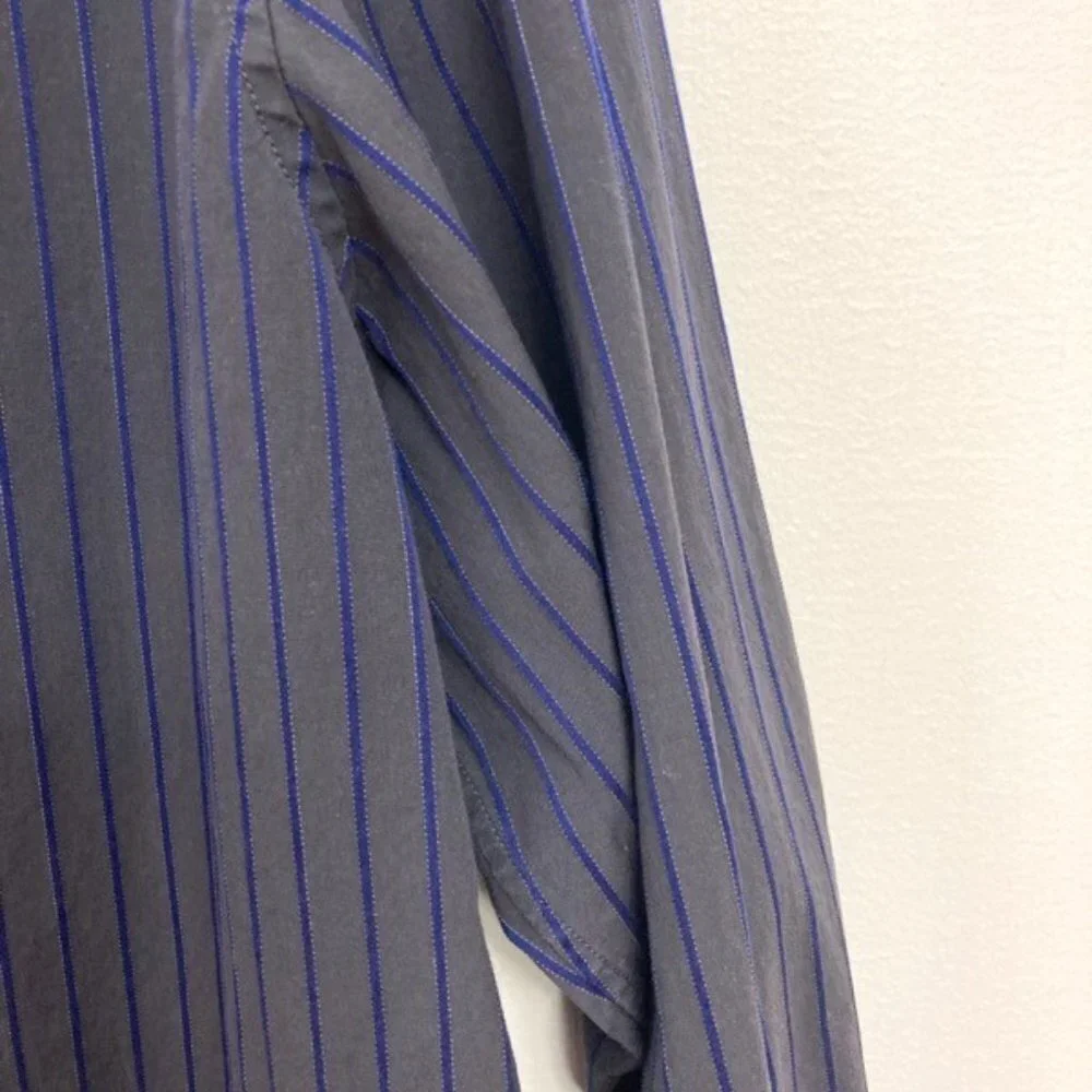 Banana Republic Shirt‎ Men's XL 17/17.5 Slim Fit Dark Gray w/ Blue Stripe